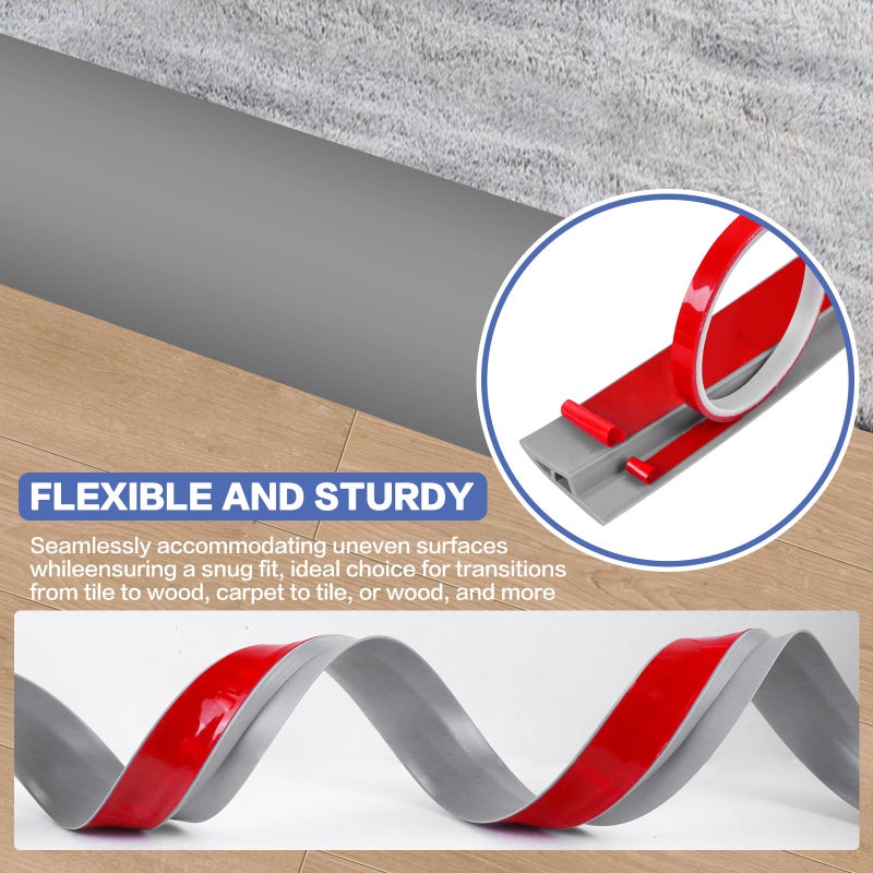 DBHXXMB-HH Floor Transition Strip Vinyl Door Threshold Ramp Self Adhesive Carpet Edging Strip Doorway Edge Trim, Overlap Edge Reducer for Laminate Carpet, Floor, Tile (Gray, 3/5"" to 4/5"", 3.3Ft) - Image 4